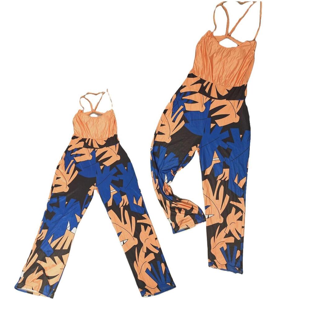 LADIES Jumper Pantsuit Halter Romper Outfit Size XL Peach Blue